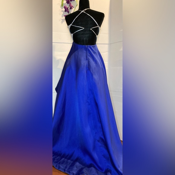 B.Darlin Dress Formal Prom Homecoming Blue & Silver High/Low Size 7/8 [bb] - Picture 5 of 8